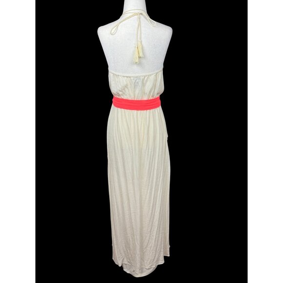 Boho Chic Halter Maxi Dress Coral Ivory Crochet Lace Dainty Hooligan Womens M - Picture 4 of 11